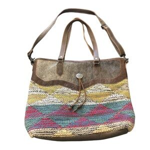 MYRA CrossBody Western Leather Bag Trim Hair Woven Cotton‎ Textile handmade